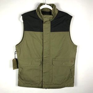 Brothers and Sons Waxed Canvas Utility Vest Mens M Green Black Full Zip Snap